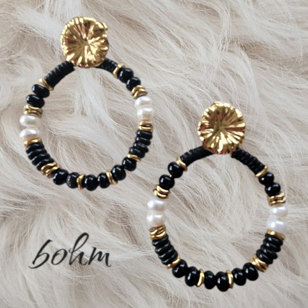 BOHM boucles d’oreilles puce Créoles Pierres blanches et noires